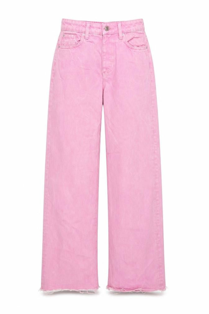 Denim & Co. Womens Pink Cotton Wide-Leg Jeans Size 6 L32 in Regular Button