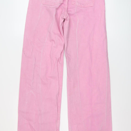 Denim & Co. Womens Pink Cotton Wide-Leg Jeans Size 6 L32 in Regular Button