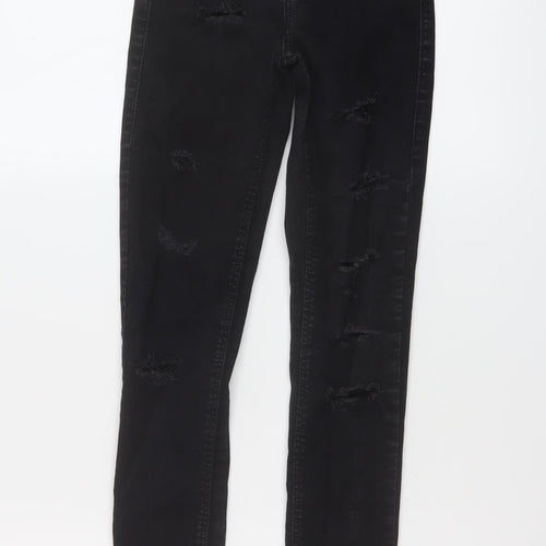 Topshop Womens Black Cotton Skinny Jeans Size 24 in L27 in Regular Button