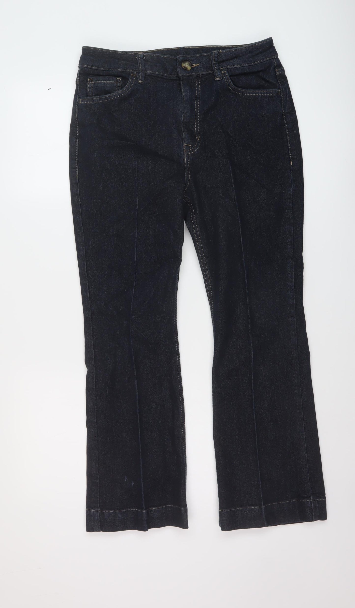 Marks and Spencer Womens Blue Cotton Bootcut Jeans Size 14 L26 in Regular Button