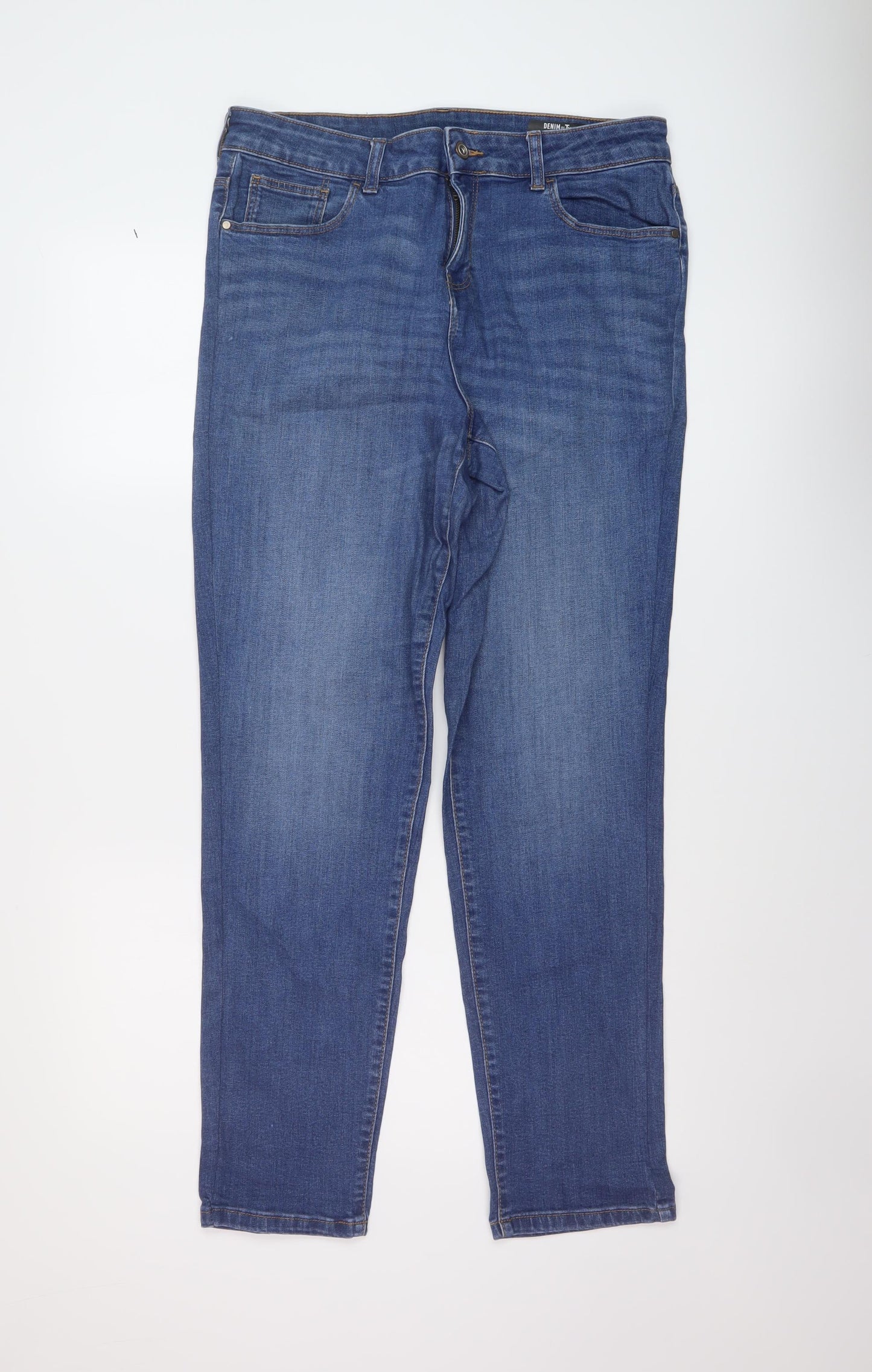 TU Womens Blue Cotton Straight Jeans Size 14 L30 in Regular Button