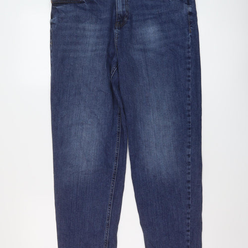 F&F Womens Blue Cotton Straight Jeans Size 14 L27 in Regular Button
