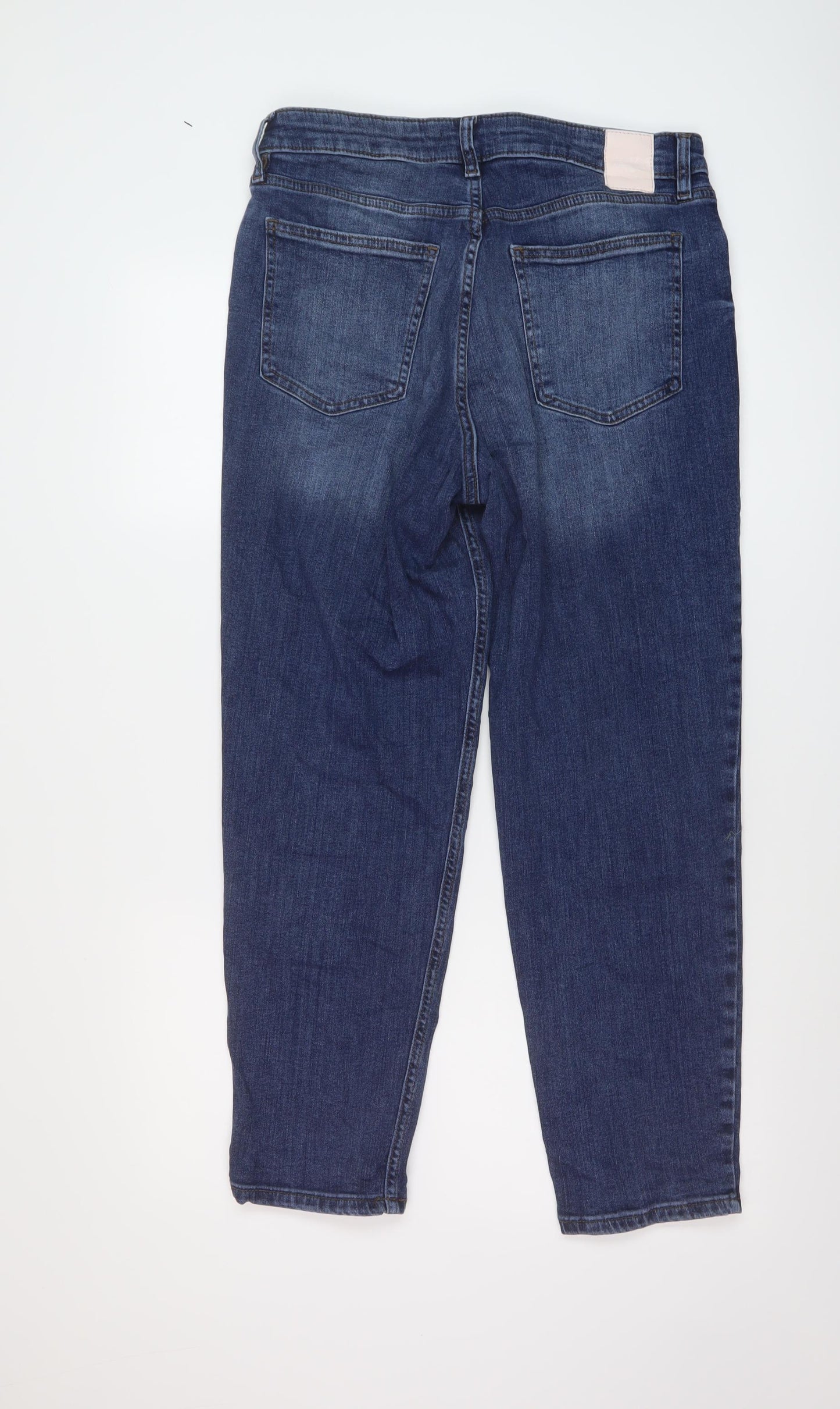 F&F Womens Blue Cotton Straight Jeans Size 14 L27 in Regular Button