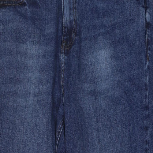 F&F Womens Blue Cotton Straight Jeans Size 14 L27 in Regular Button