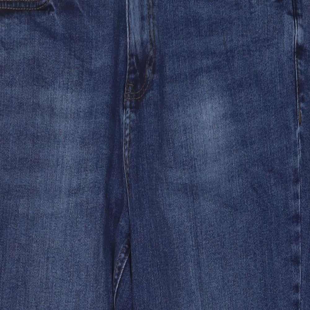F&F Womens Blue Cotton Straight Jeans Size 14 L27 in Regular Button