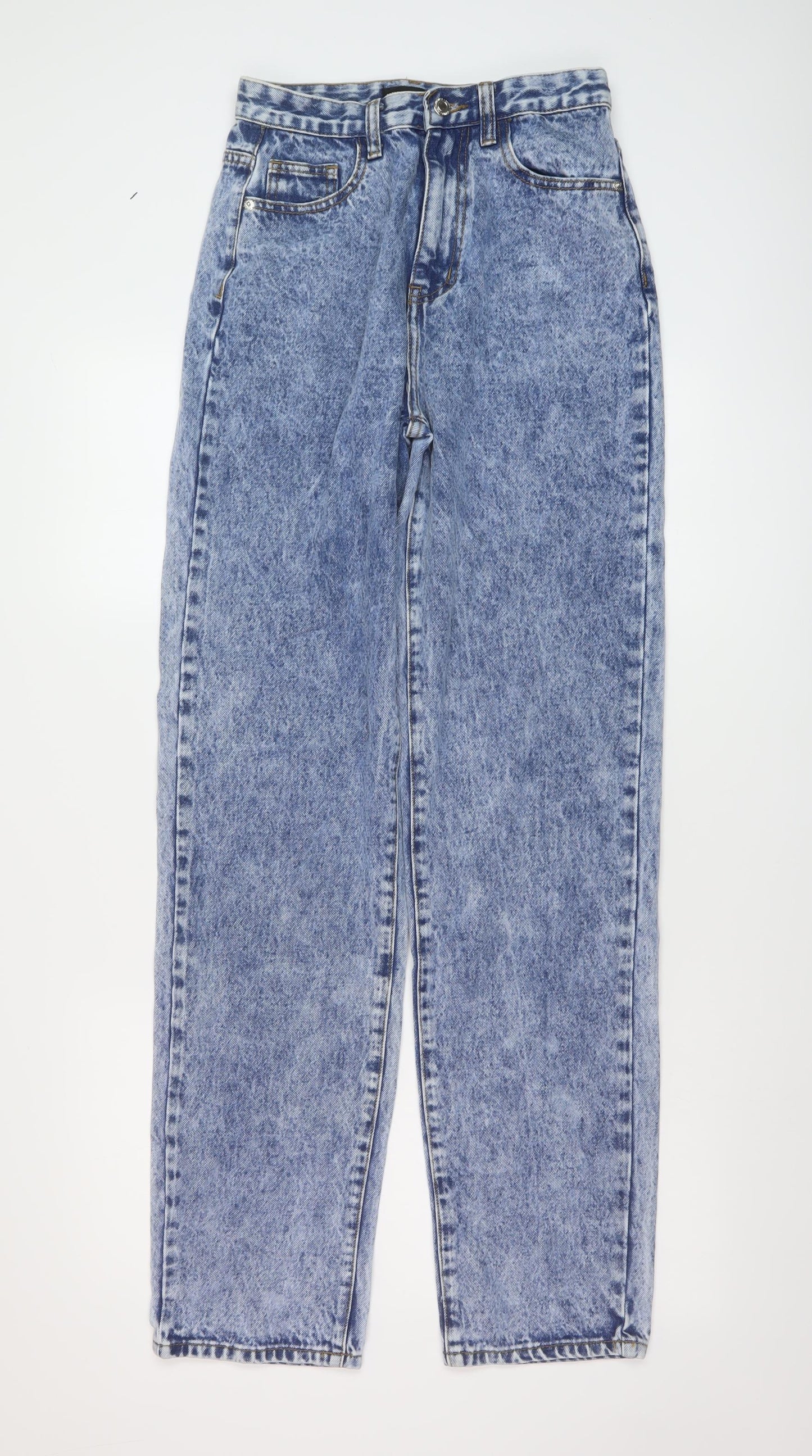 PRETTYLITTLETHING Womens Blue Cotton Mom Jeans Size 8 L33 in Regular Button