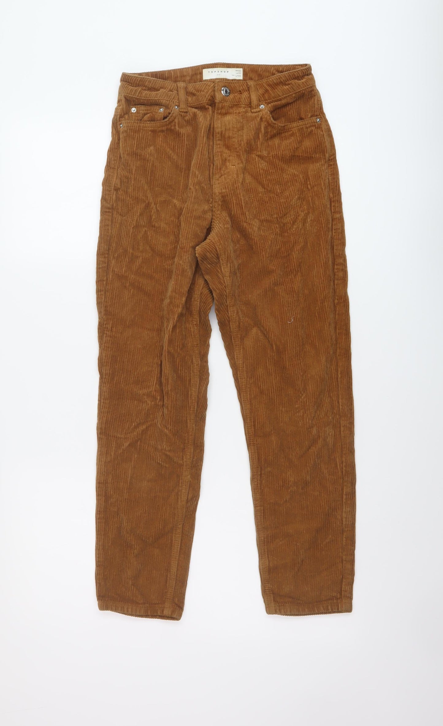 Topshop Womens Brown Cotton Trousers Size 26 in L25 in Regular Button