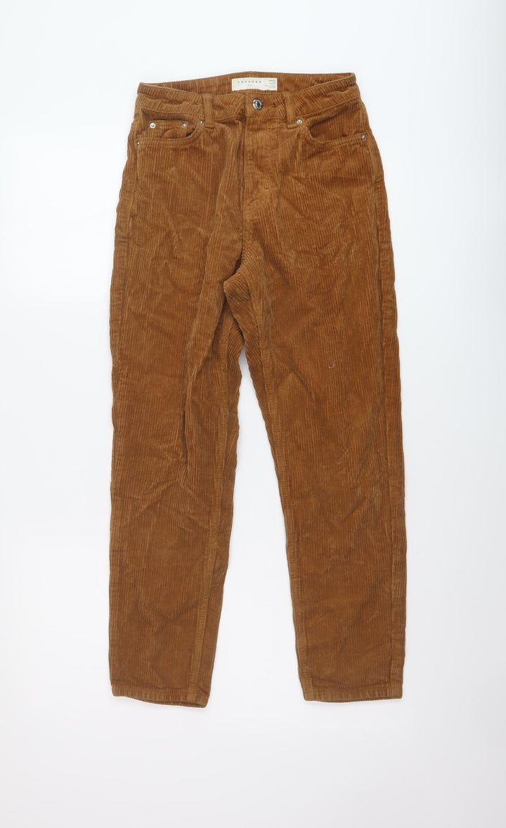 Topshop Womens Brown Cotton Trousers Size 26 in L25 in Regular Button