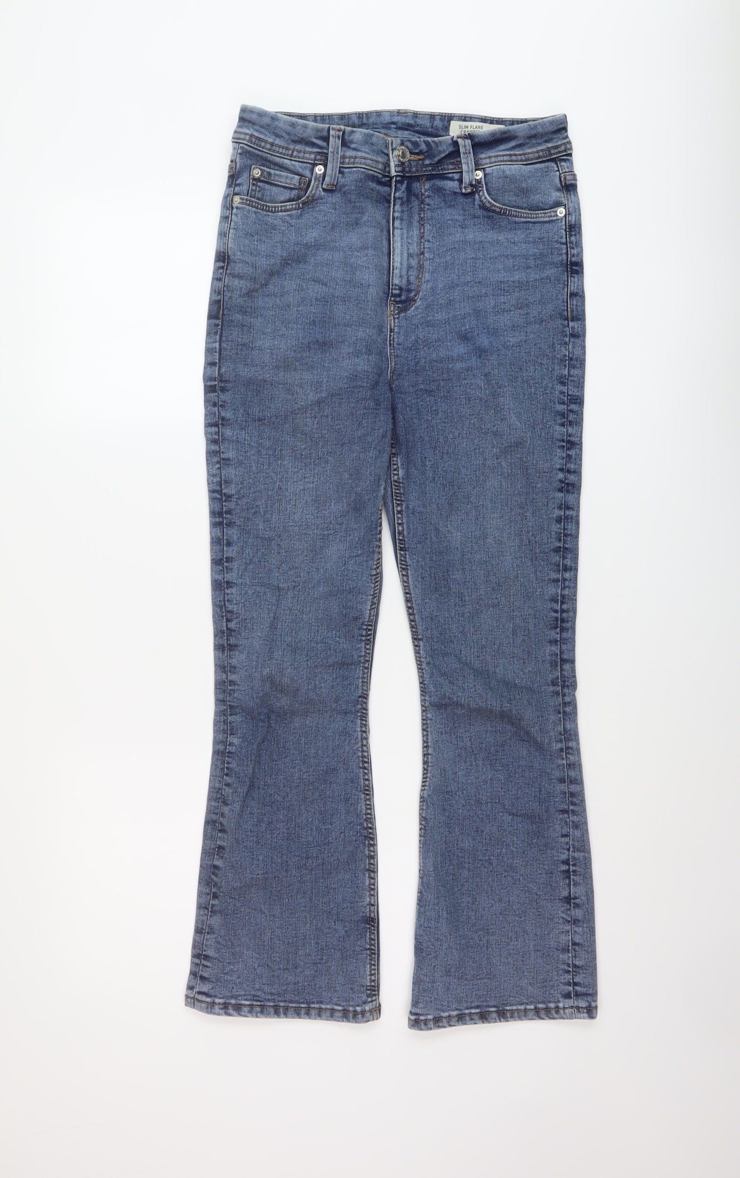 Marks and Spencer Womens Blue Cotton Bootcut Jeans Size 10 L26 in Slim Button