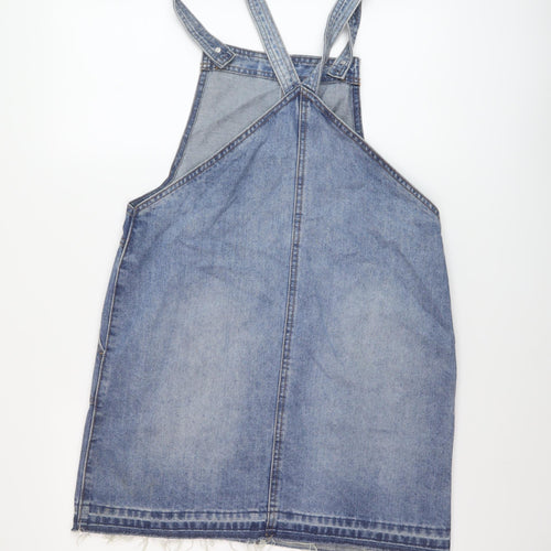 Matalan Womens Blue Cotton Pinafore/Dungaree Dress Size 10 Square Neck Button