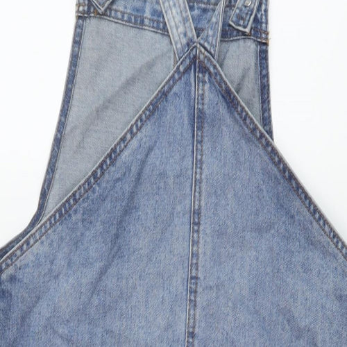 Matalan Womens Blue Cotton Pinafore/Dungaree Dress Size 10 Square Neck Button