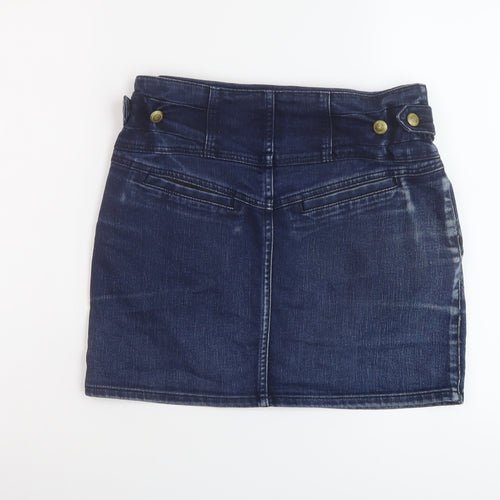 Topshop Womens Blue Cotton Mini Skirt Size 12 Button
