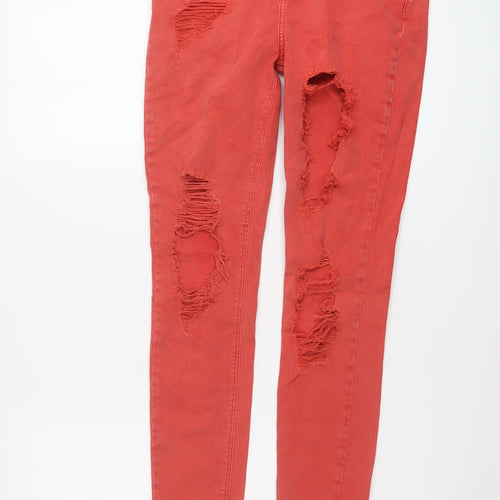 River Island Womens Red Cotton Skinny Jeans Size 10 L27 in Regular Button