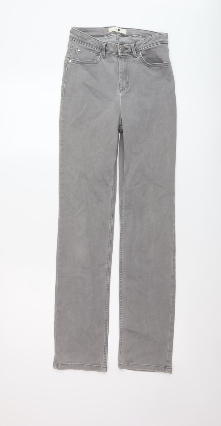 Marks and Spencer Womens Grey Cotton Straight Jeans Size 6 L29 in Slim Button