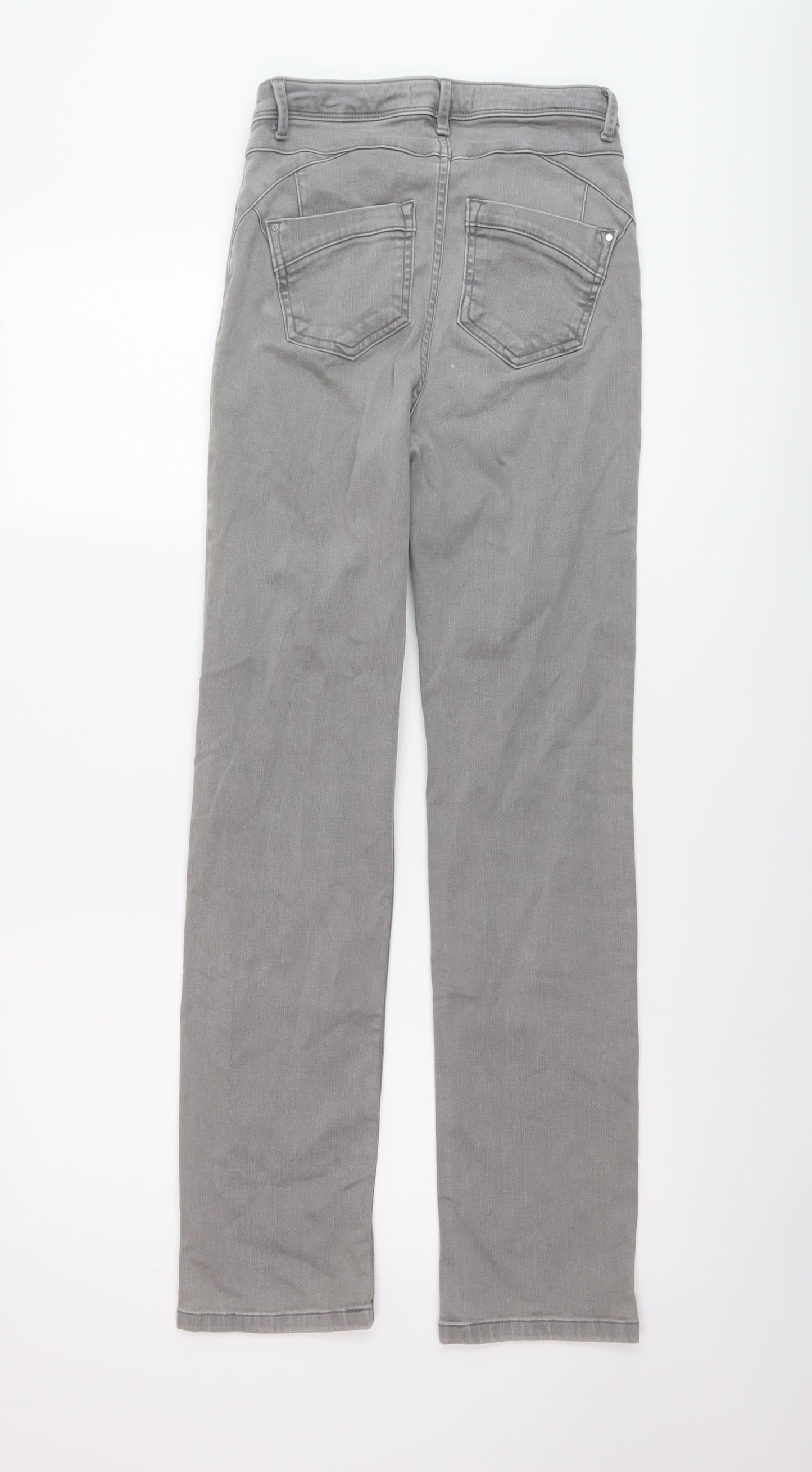 Marks and Spencer Womens Grey Cotton Straight Jeans Size 6 L29 in Slim Button