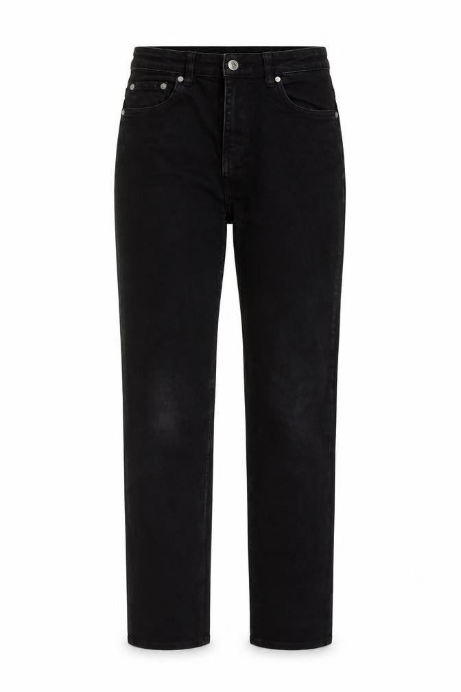 Front view of Weekday women’s black cotton straight jeans, size UK 29, in, 30-inch leg regular button