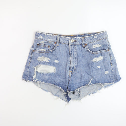 H&M Womens Blue Cotton Hot Pants Shorts Size 12 L3 in Regular Button