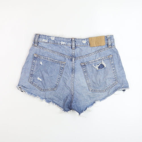 H&M Womens Blue Cotton Hot Pants Shorts Size 12 L3 in Regular Button
