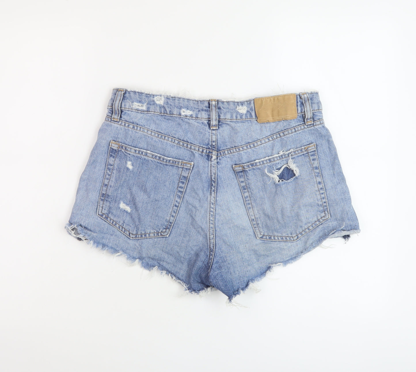 H&M Womens Blue Cotton Hot Pants Shorts Size 12 L3 in Regular Button