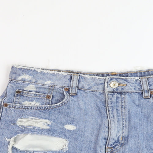 H&M Womens Blue Cotton Hot Pants Shorts Size 12 L3 in Regular Button