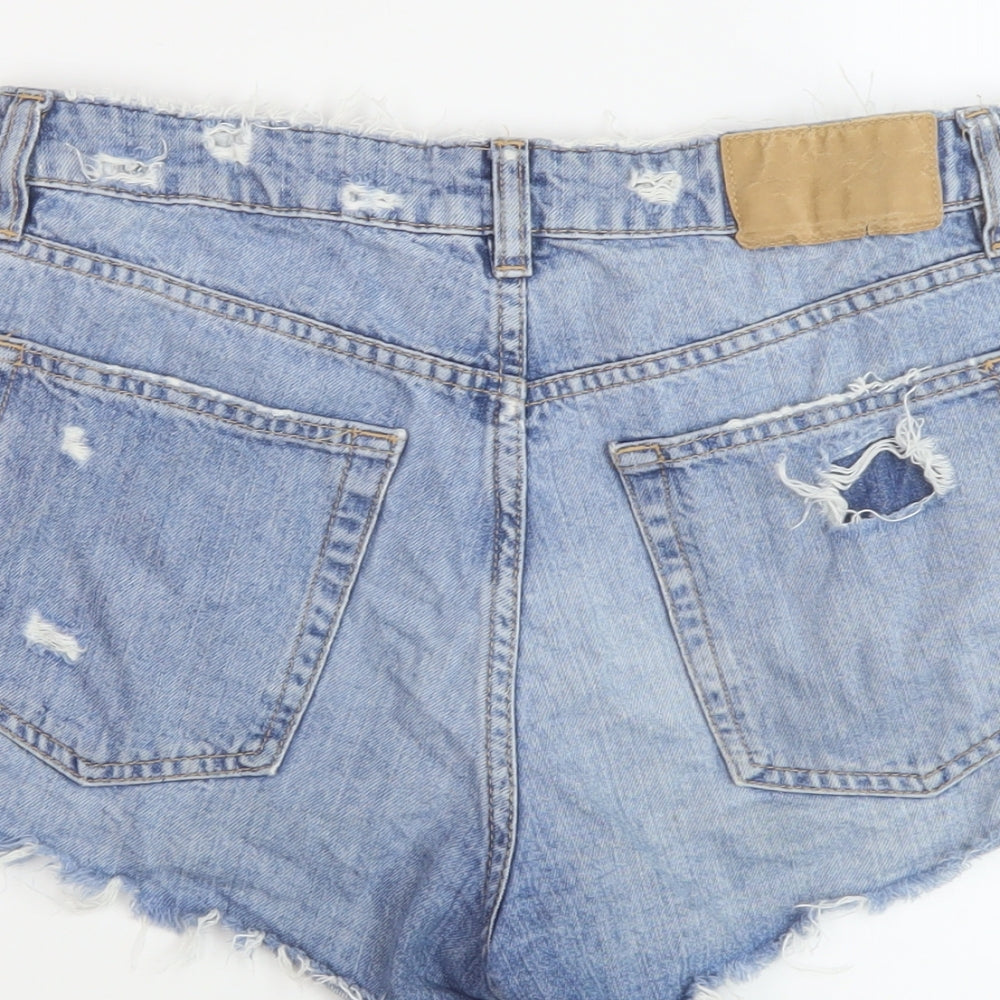 H&M Womens Blue Cotton Hot Pants Shorts Size 12 L3 in Regular Button