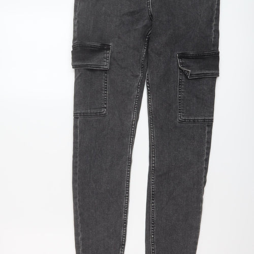 Papaya Womens Grey Cotton Skinny Jeans Size 12 L29 in Regular Button