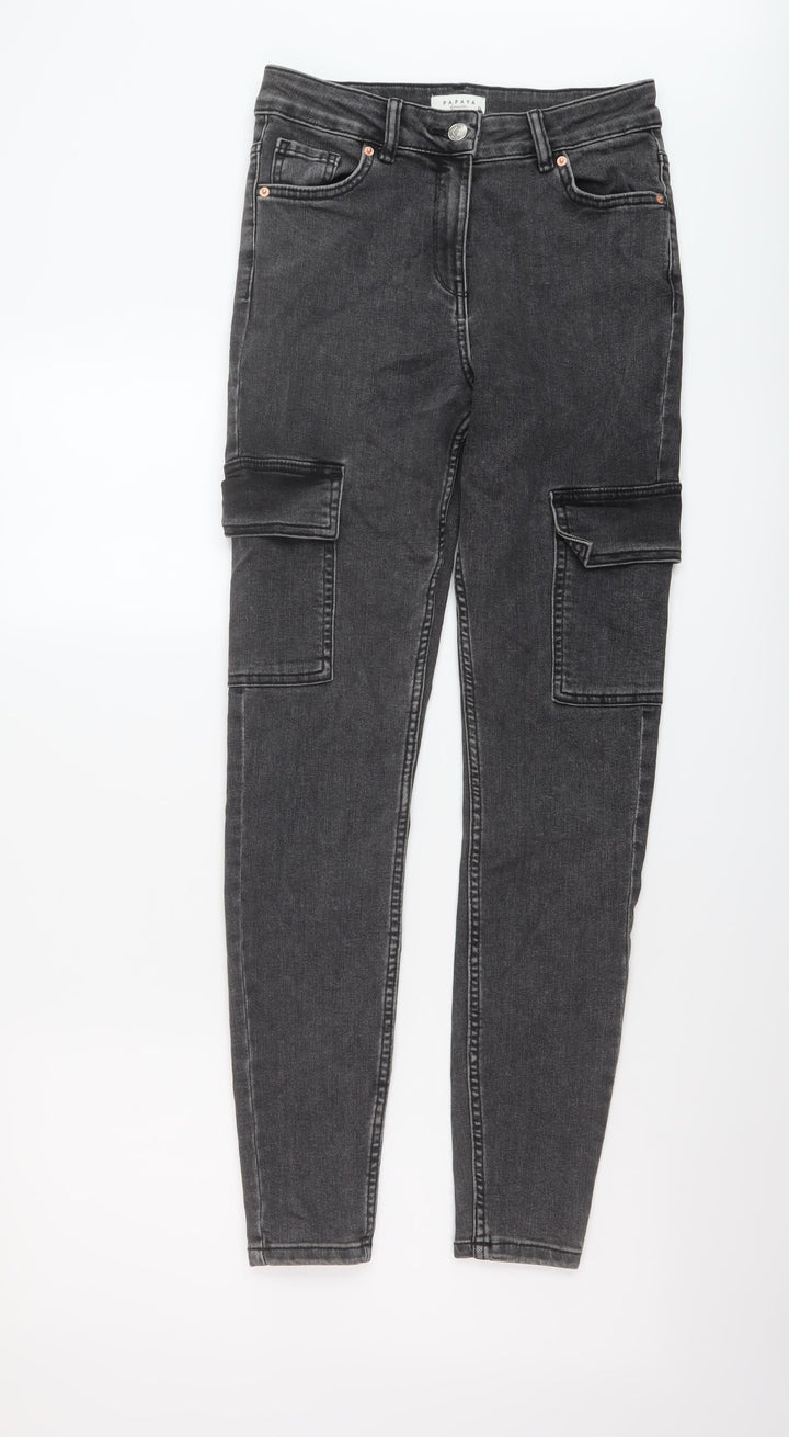 Papaya Womens Grey Cotton Skinny Jeans Size 12 L29 in Regular Button