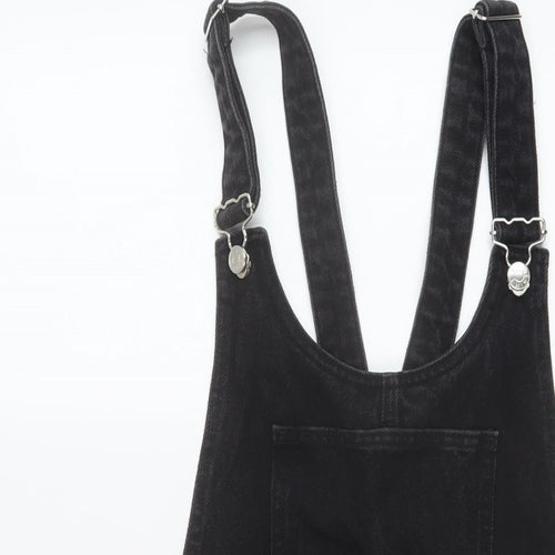 Zara Womens Black Cotton Pinafore/Dungaree Dress Size M Square Neck Button