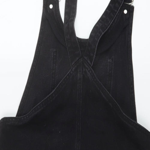 Zara Womens Black Cotton Pinafore/Dungaree Dress Size M Square Neck Button