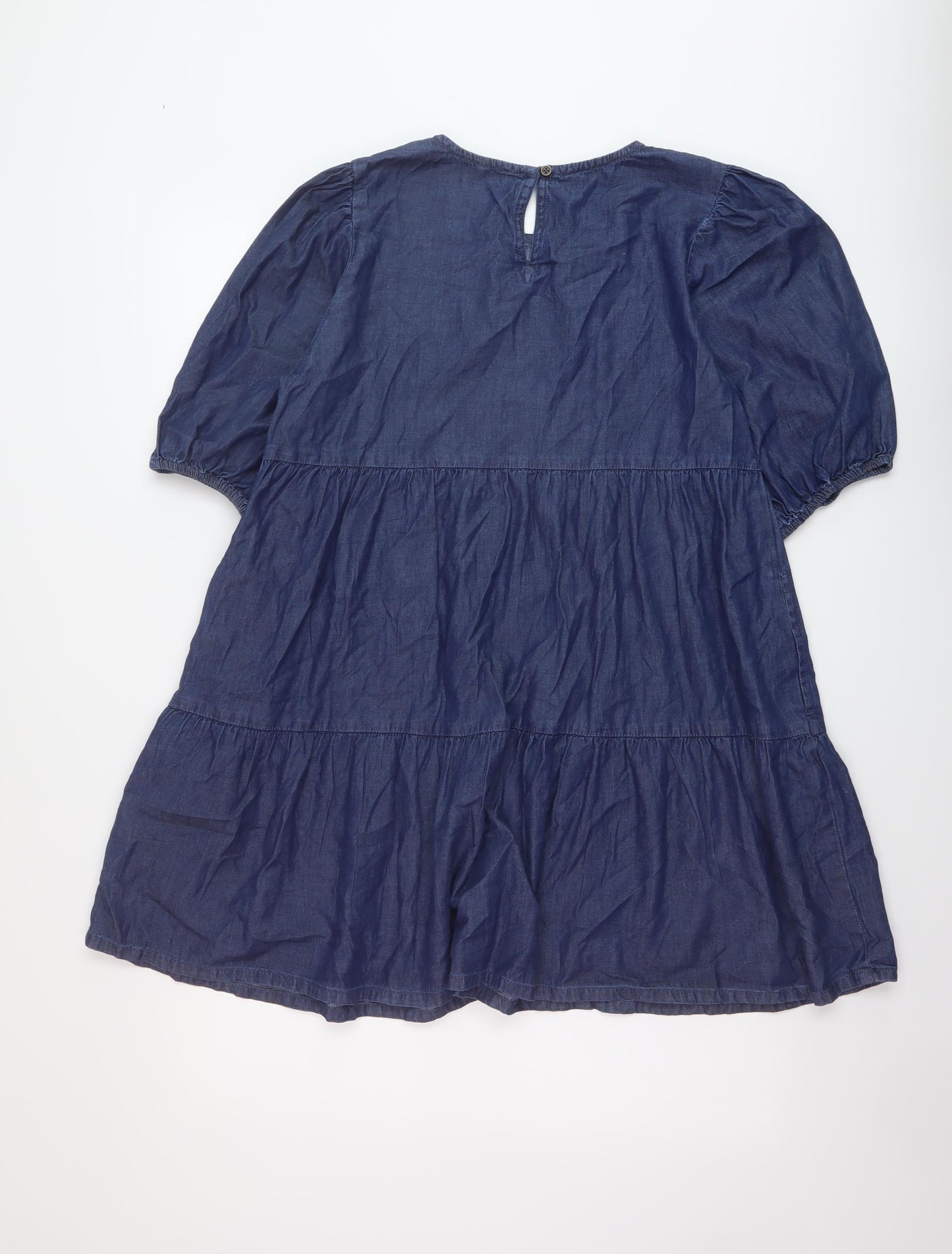 Boohoo Womens Blue Cotton A-Line Size 14 Round Neck Button