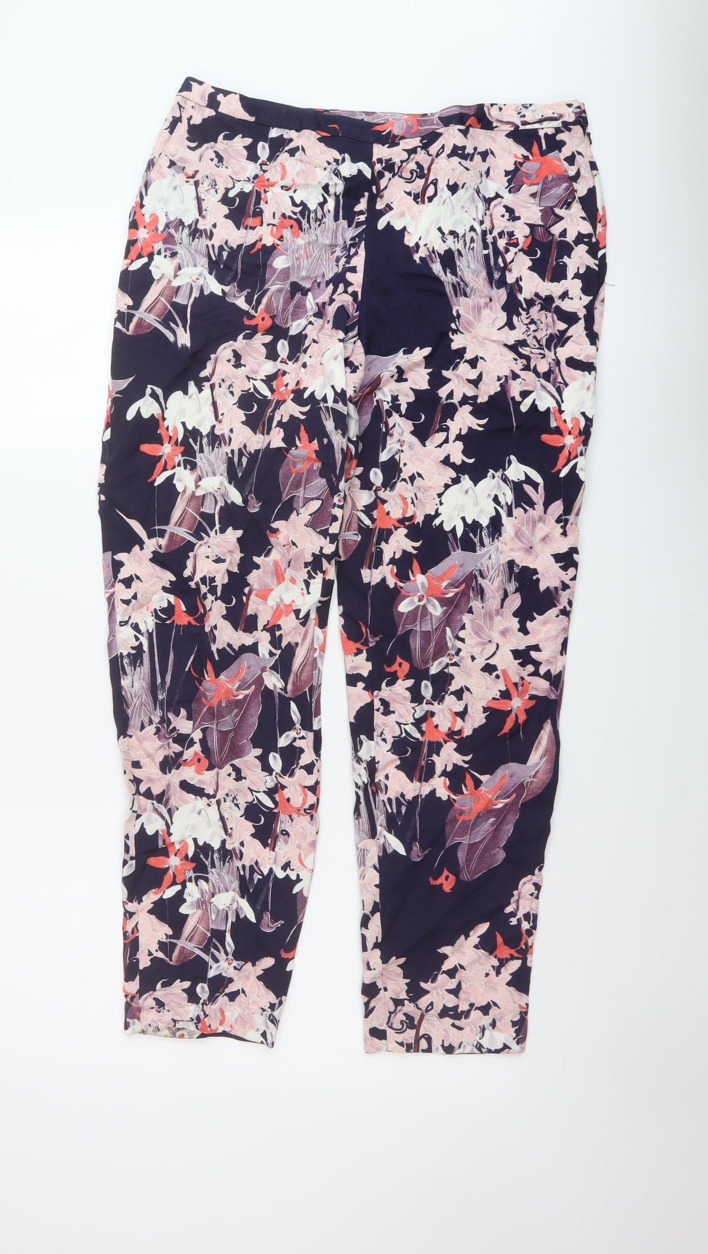 NEXT Womens Multicoloured Floral Viscose Trousers Size 12 L28 in Regular Zip