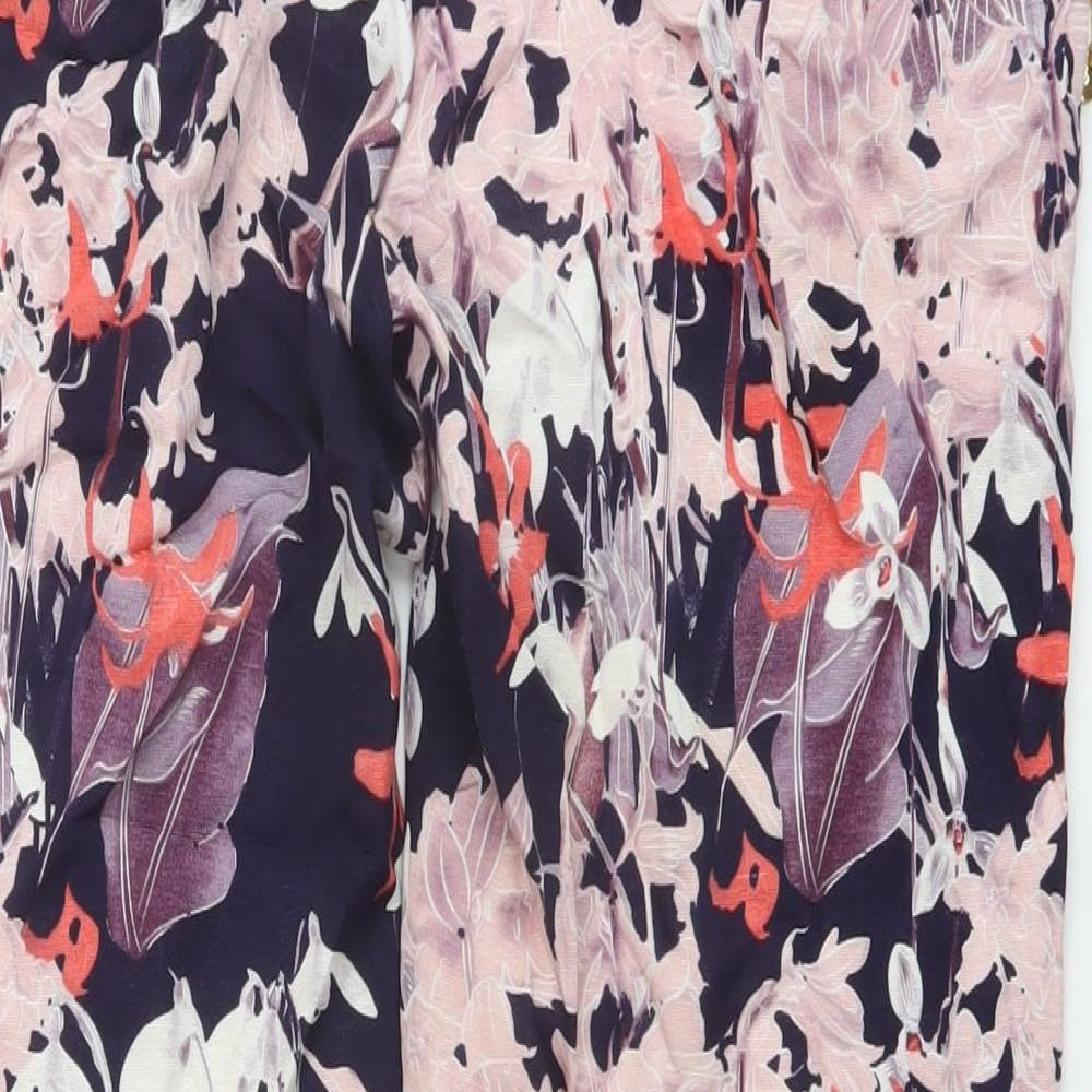 NEXT Womens Multicoloured Floral Viscose Trousers Size 12 L28 in Regular Zip