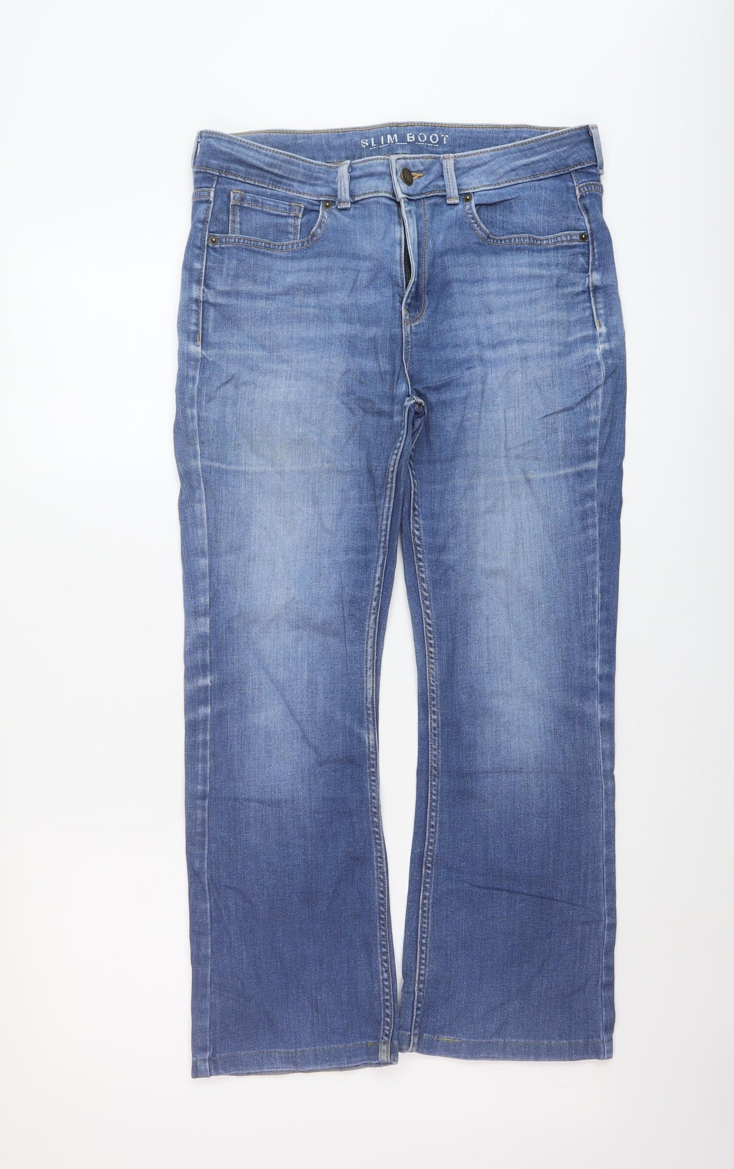 Marks and Spencer Womens Blue Cotton Bootcut Jeans Size 12 L25 in Regular Button