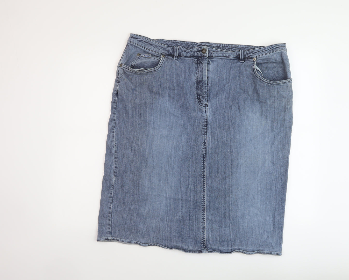 East Coast Womens Blue Cotton A-Line Skirt Size 22 Button