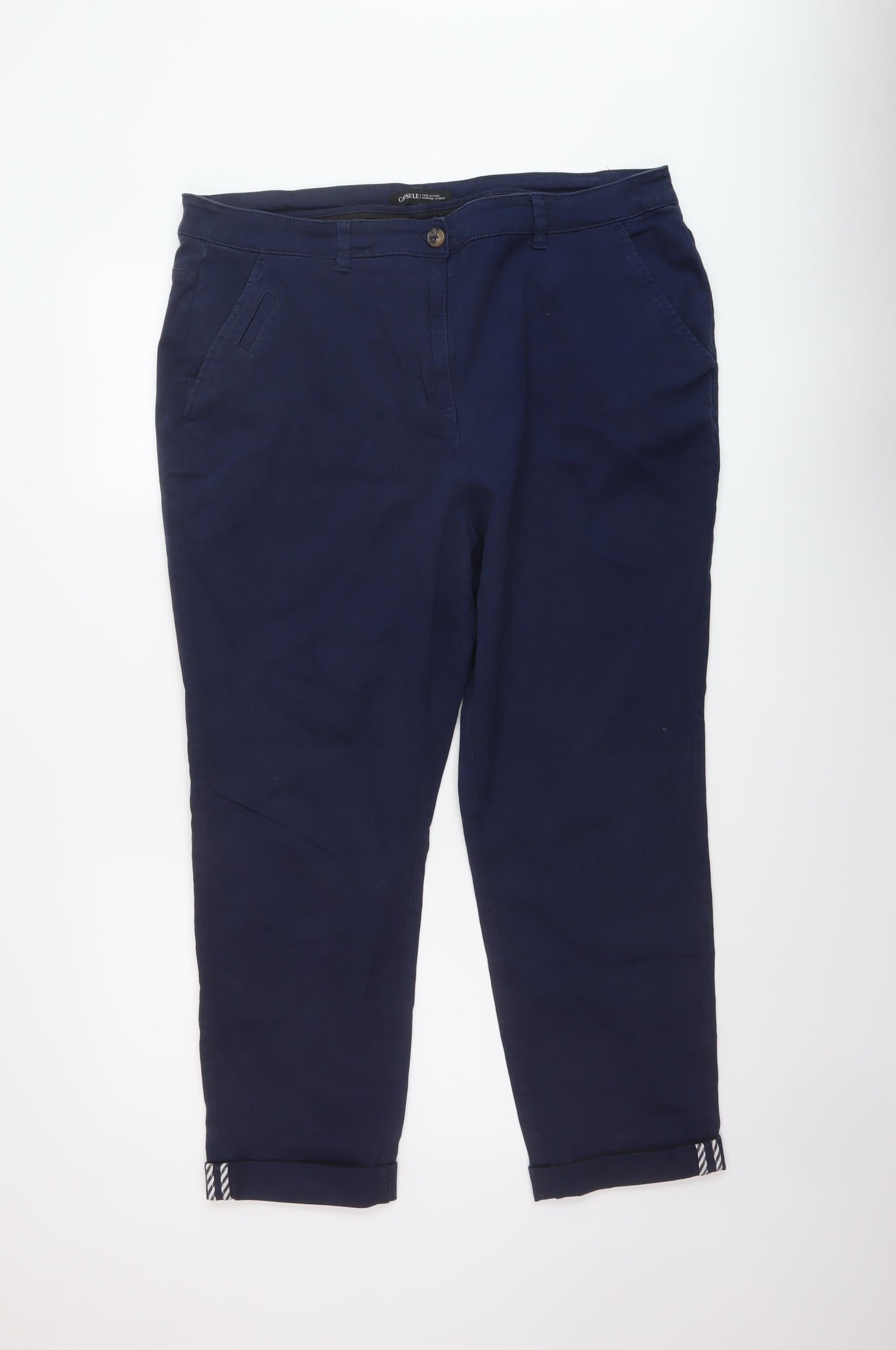 Capsule Womens Blue Cotton Trousers Size 20 L26 in Regular Button