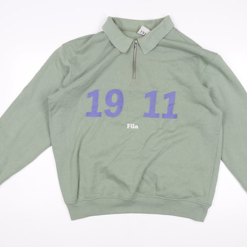 FILA Mens Green Cotton Pullover Sweatshirt Size L - 1/4 Zip Logo 1911