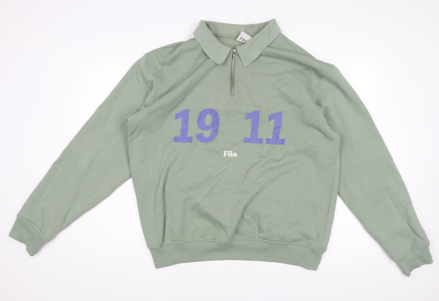 FILA Mens Green Cotton Pullover Sweatshirt Size L - 1/4 Zip Logo 1911