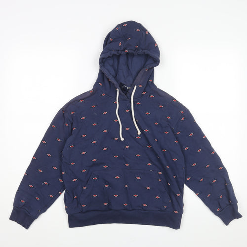 Umbro Womens Blue Geometric Cotton Pullover Hoodie Size XS Pullover - Drawstring Back Logo