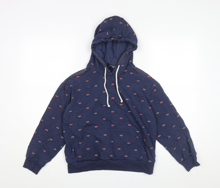 Umbro Womens Blue Geometric Cotton Pullover Hoodie Size XS Pullover - Drawstring Back Logo
