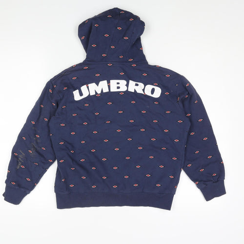 Umbro Womens Blue Geometric Cotton Pullover Hoodie Size XS Pullover - Drawstring Back Logo