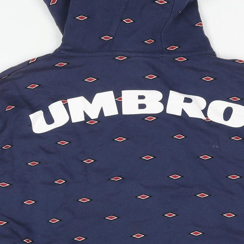 Umbro Womens Blue Geometric Cotton Pullover Hoodie Size XS Pullover - Drawstring Back Logo