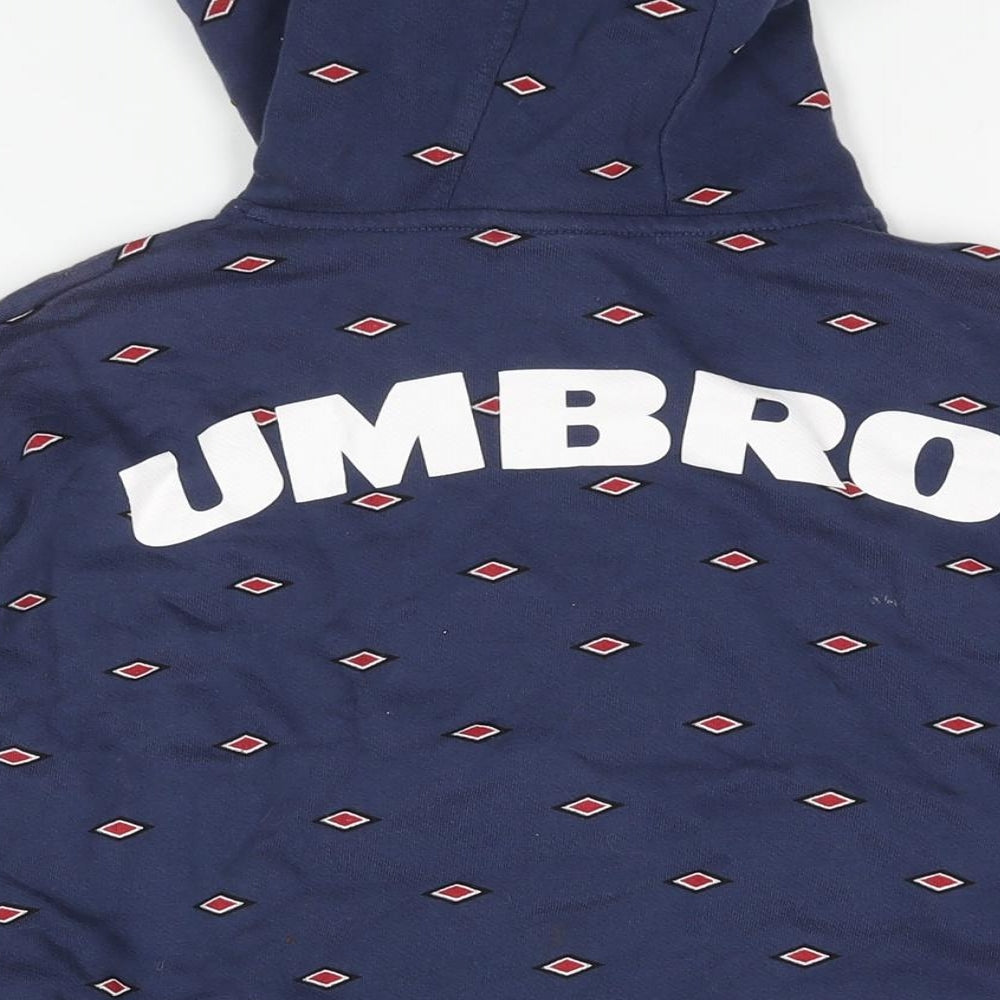 Umbro Womens Blue Geometric Cotton Pullover Hoodie Size XS Pullover - Drawstring Back Logo