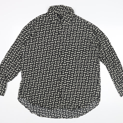 River Island Womens Black Geometric Viscose Basic Button-Up Size 10 Collared