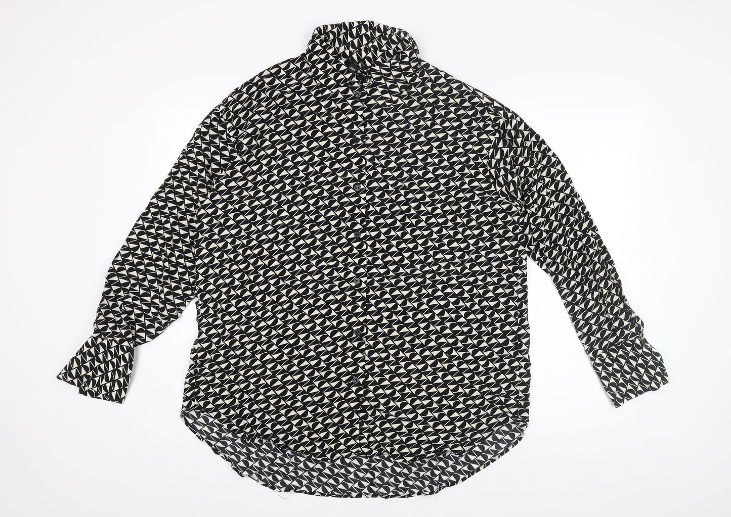 River Island Womens Black Geometric Viscose Basic Button-Up Size 10 Collared