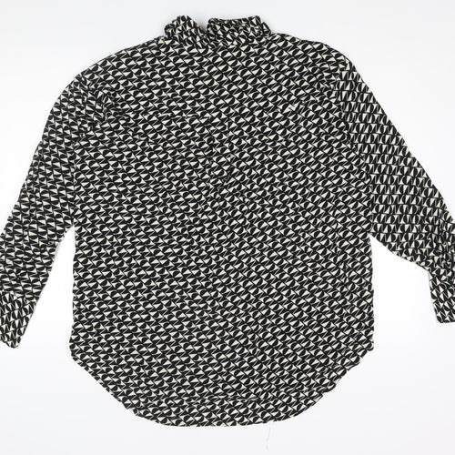 River Island Womens Black Geometric Viscose Basic Button-Up Size 10 Collared