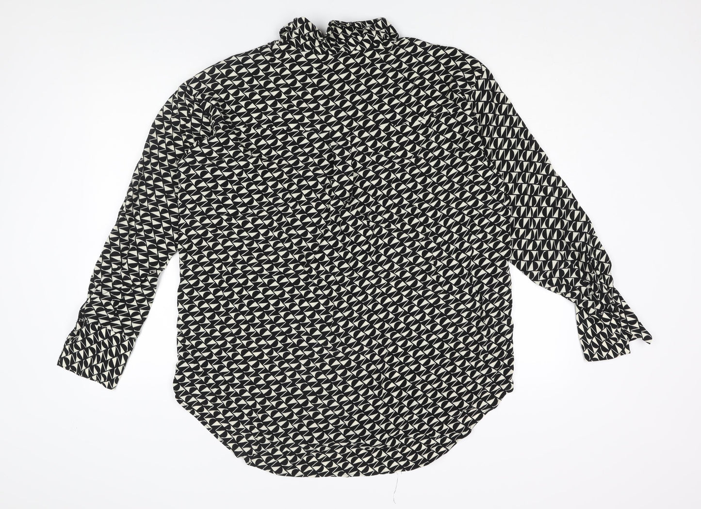 River Island Womens Black Geometric Viscose Basic Button-Up Size 10 Collared