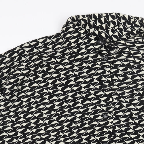 River Island Womens Black Geometric Viscose Basic Button-Up Size 10 Collared