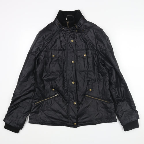 Marks and Spencer Womens Black Quilted Jacket Size 12 Zip - Pockets Buckle