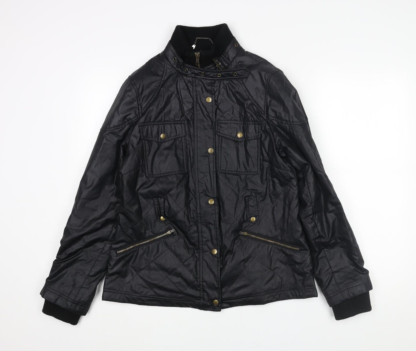 Marks and Spencer Womens Black Quilted Jacket Size 12 Zip - Pockets Buckle