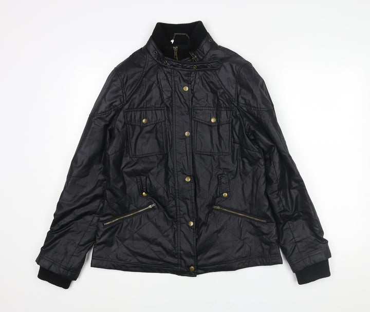 Marks and Spencer Womens Black Quilted Jacket Size 12 Zip - Pockets Buckle